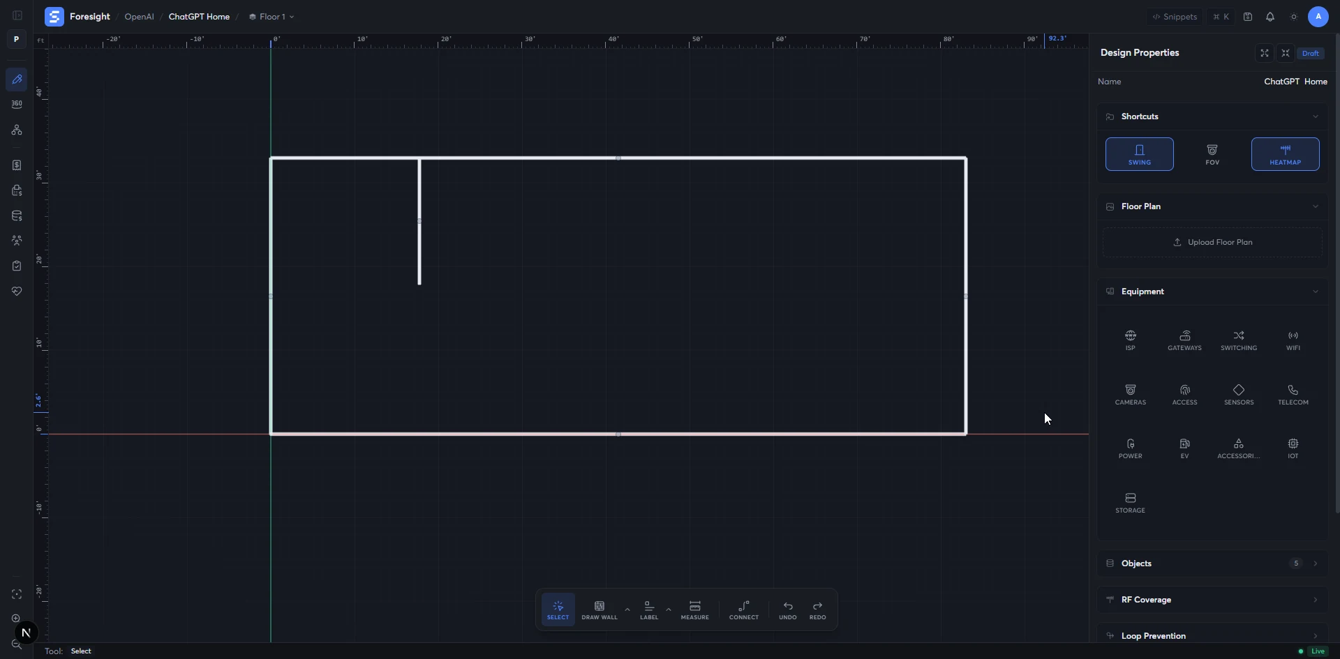 A single wall drawn across the canvas
